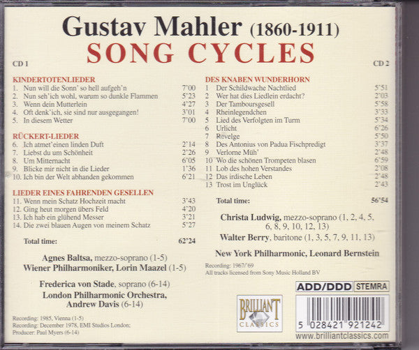 Gustav Mahler : Song Cycles (2xCD, Comp)