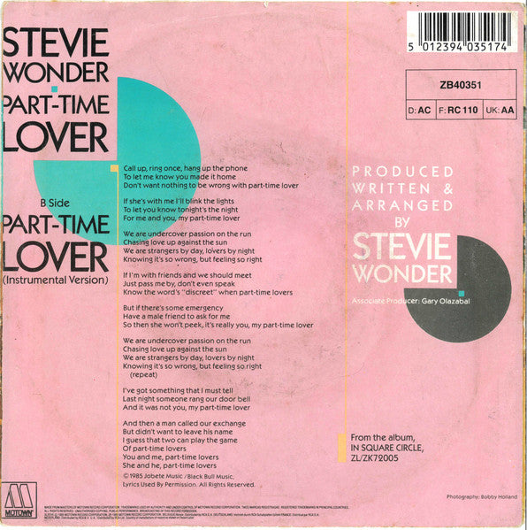 Stevie Wonder : Part-Time Lover (7", Single)