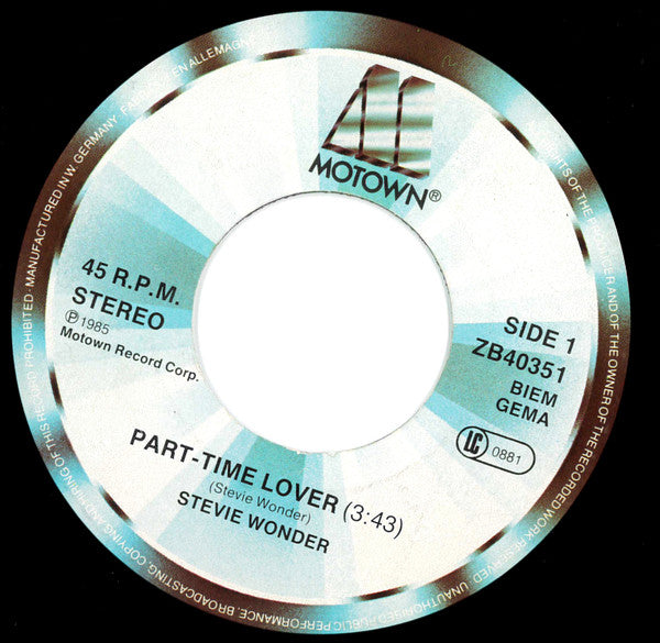 Stevie Wonder : Part-Time Lover (7", Single)