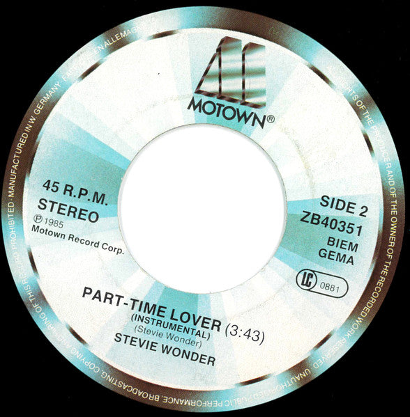 Stevie Wonder : Part-Time Lover (7", Single)