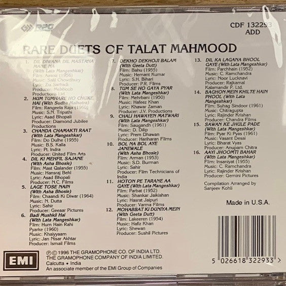 Talat Mahmood : Rare Duets Of Talat Mahmood (CD, Comp)