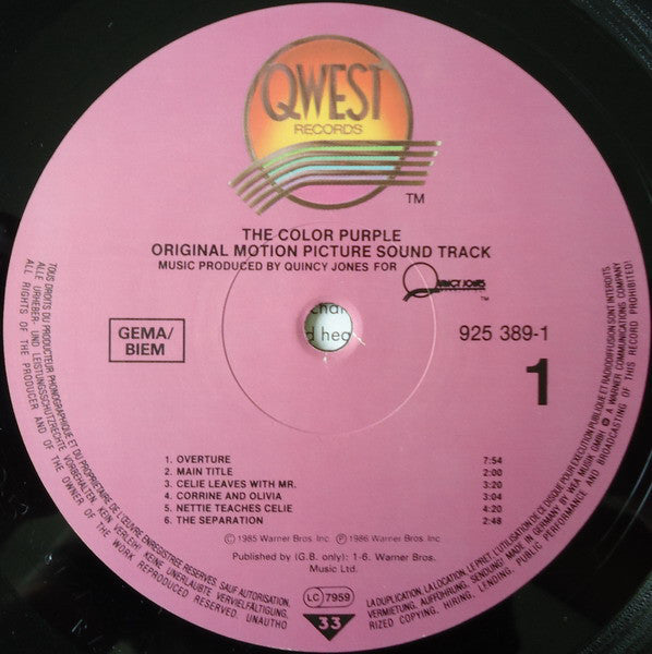 Quincy Jones : The Color Purple (Original Motion Picture Sound Track) (2xLP, Album)