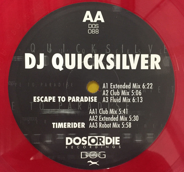 DJ Quicksilver : Escape To Paradise / Timerider (12", Promo, Red)