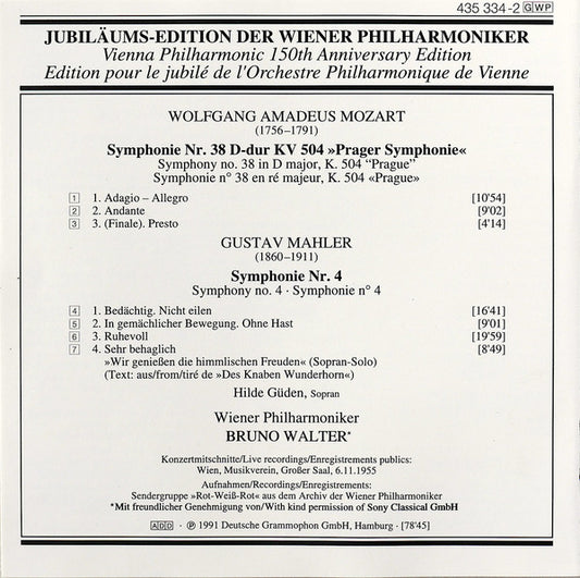 Wiener Philharmoniker, Bruno Walter – 1955 – Wolfgang Amadeus Mozart / Gustav Mahler : Symphonie No. 38 »Prager« / Symphonie No. 4 (CD, Comp, Mono, RM)