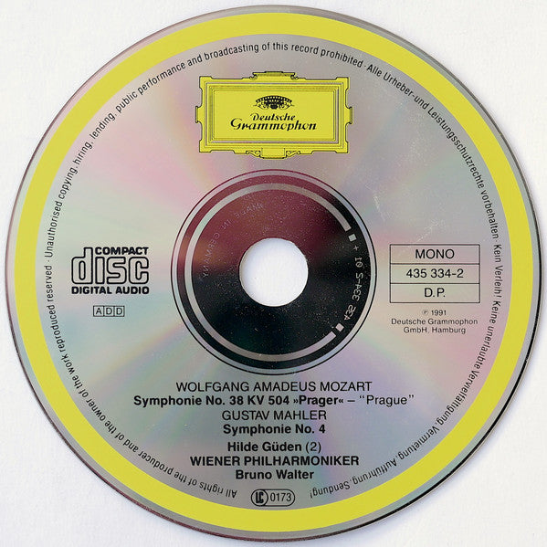 Wiener Philharmoniker, Bruno Walter – 1955 – Wolfgang Amadeus Mozart / Gustav Mahler : Symphonie No. 38 »Prager« / Symphonie No. 4 (CD, Comp, Mono, RM)