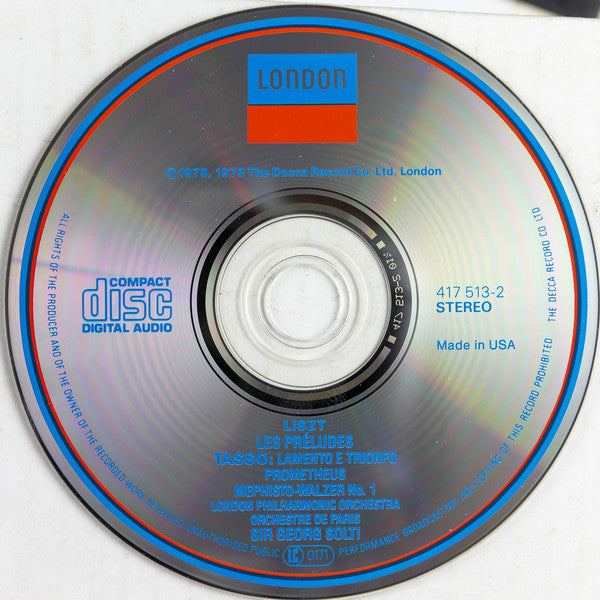 Franz Liszt - London Philharmonic Orchestra / Orchestre De Paris / Georg Solti : Les Préludes · Tasso · Prometheus · Mephisto-Walzer No. 1 (CD, Comp)