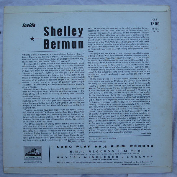 Shelley Berman : Inside Shelley Berman (LP, Mono)