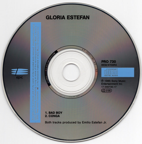 Gloria Estefan : Bad Boy (CD, Single, Promo, Car)