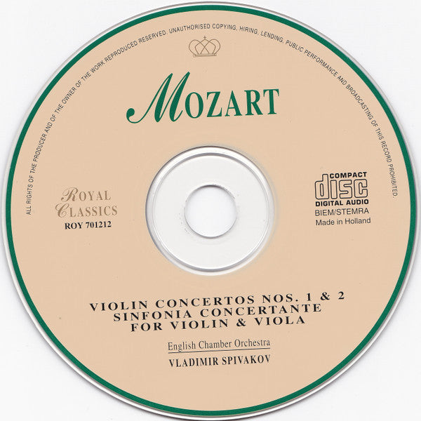 Wolfgang Amadeus Mozart - English Chamber Orchestra, Vladimir Spivakov : Violin Concertos Nos. 1 & 2 / Sinfonia Concertante For Violin & Viola (CD)