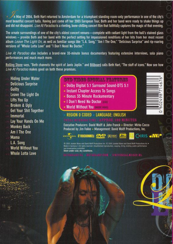Beth Hart : Live At Paradiso (DVD-V, Multichannel, PAL)