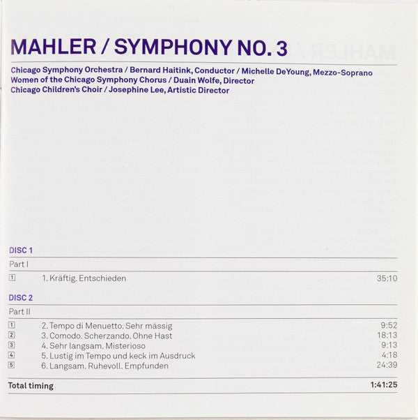 Gustav Mahler, Chicago Symphony Orchestra, Bernard Haitink, Michelle DeYoung : Symphony No. 3 (2xCD, Album)