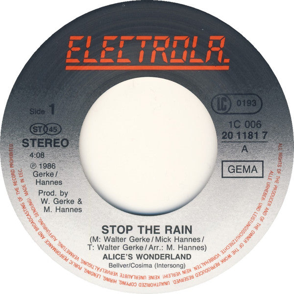 Alice's Wonderland : Stop The Rain (7", Single)