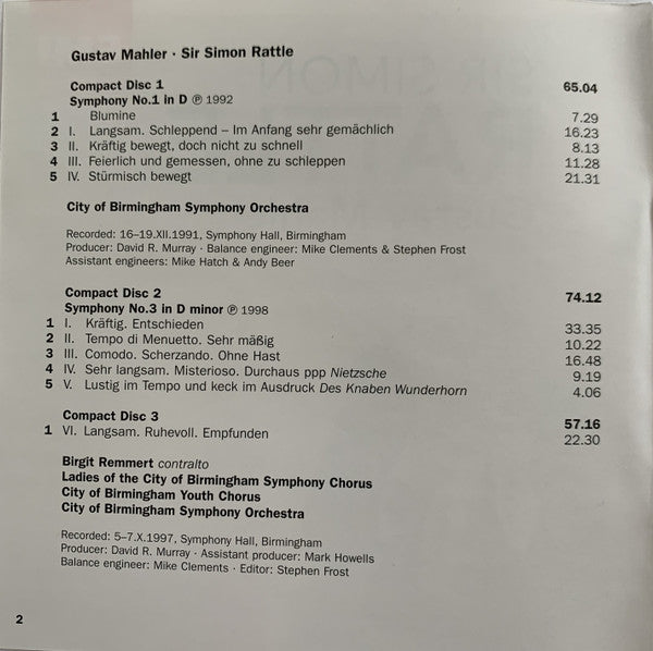 Gustav Mahler - Berliner Philharmoniker, City Of Birmingham Symphony Orchestra, Wiener Philharmoniker, Sir Simon Rattle : The Complete Symphonies 1-10 · Das Klagende Lied · Das Lied von Der Erde · Songs From Des Knaben Wunderhorn (14xCD, Comp + Box)