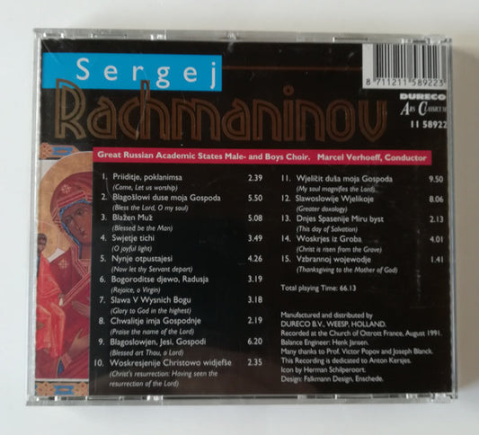 Sergei Vasilyevich Rachmaninoff - Great Russian Academic States Male- And Boys Choir, Marcel Verhoeff : Vespers Op. 37 (CD)