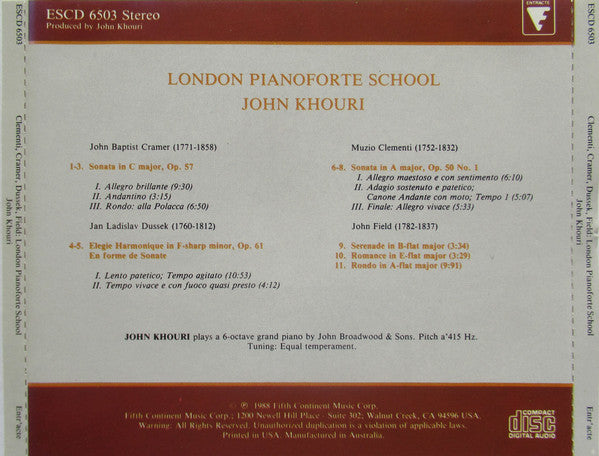 John Khouri, Muzio Clementi, Jan Ladislav Dusík, Johann Baptist Cramer, John Field (2) : London Pianoforte School (CD, Album)