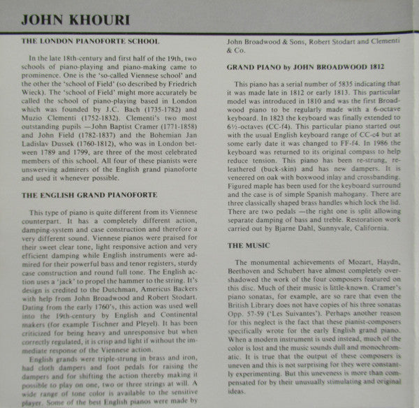 John Khouri, Muzio Clementi, Jan Ladislav Dusík, Johann Baptist Cramer, John Field (2) : London Pianoforte School (CD, Album)