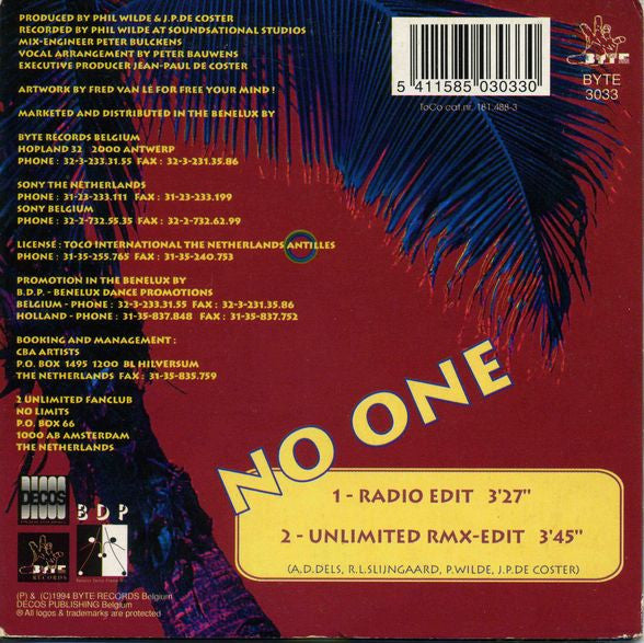 2 Unlimited : No One (CD, Single)