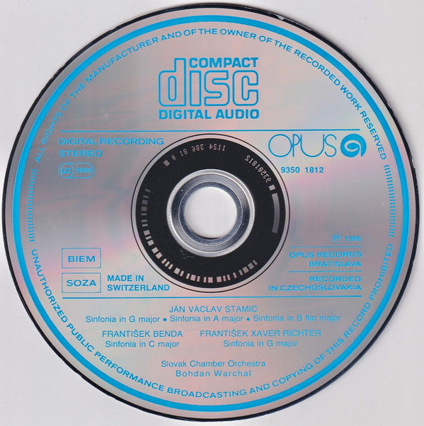 Jan Václav Antonín Stamic, František Benda, Franz Xaver Richter - Slovak Chamber Orchestra, Bohdan Warchal : Classical Music In Bohemia (CD, Album)