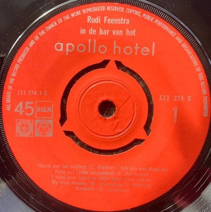 Rudi Feenstra (2) : Een Avond Met Rudi Feenstra In De Bar Van Het Apollo Hotel Amsterdam (7", EP)