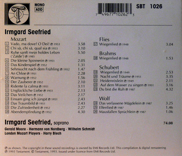Irmgard Seefried : Mozart . Flies . Brahms . Schubert . Wolf (CD, Comp, RE)