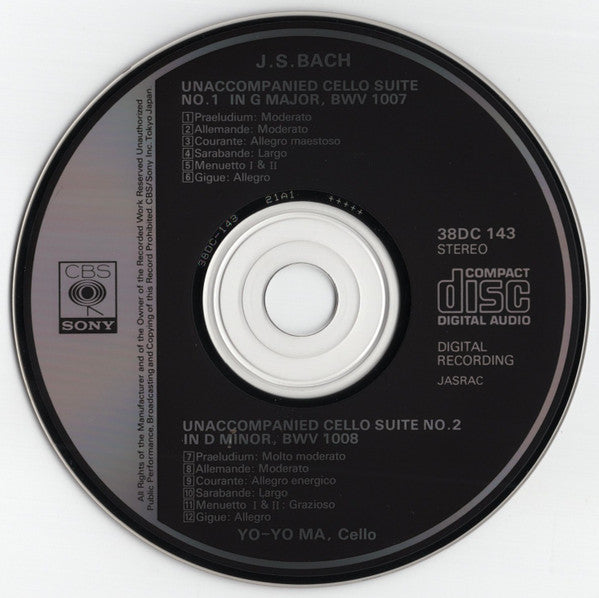 Johann Sebastian Bach, Yo-Yo Ma : The Unaccompanied Cello Suites No1 & No.2 (CD)