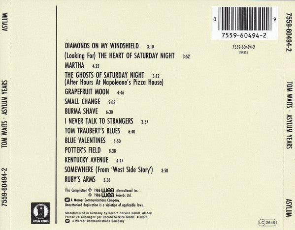Tom Waits : Asylum Years (CD, Comp, RE, RM)