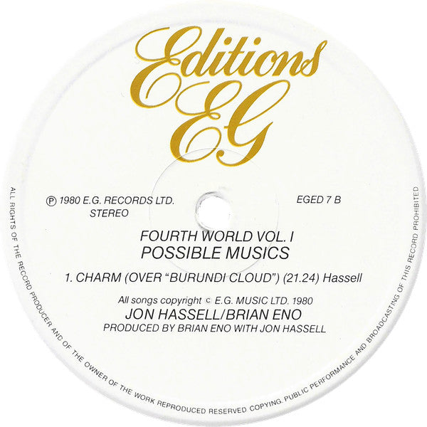 Jon Hassell / Brian Eno : Fourth World Vol. 1 - Possible Musics (LP, Album)