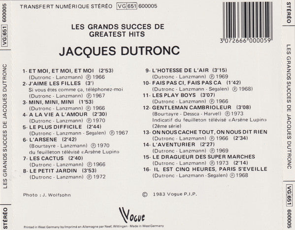 Jacques Dutronc : Les Grands Succès De Jacques Dutronc (CD, Comp)
