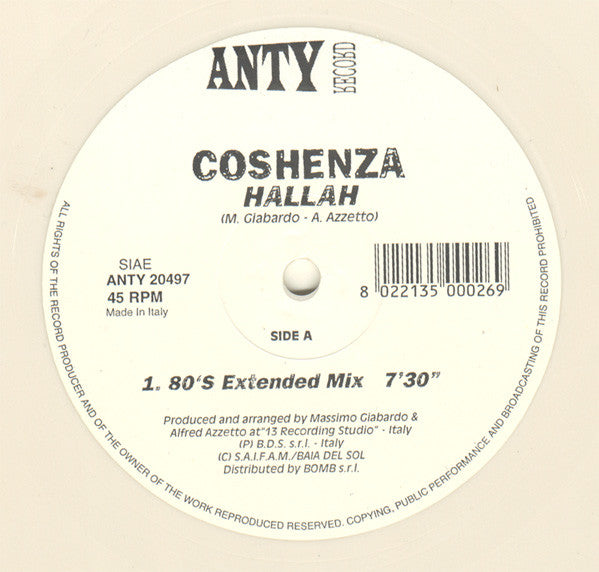 Coshenza : Hallah (12", Whi)