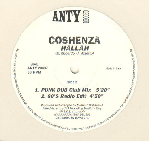 Coshenza : Hallah (12", Whi)