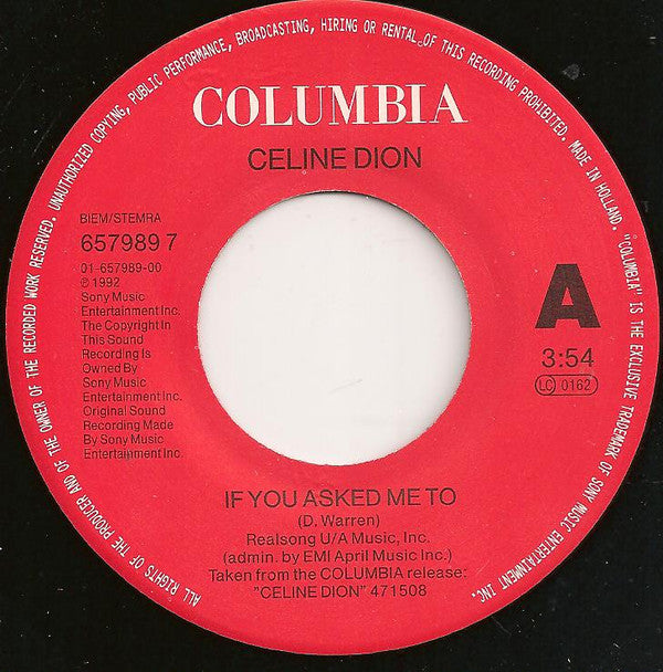 Céline Dion : If You Asked Me To (7", Single)