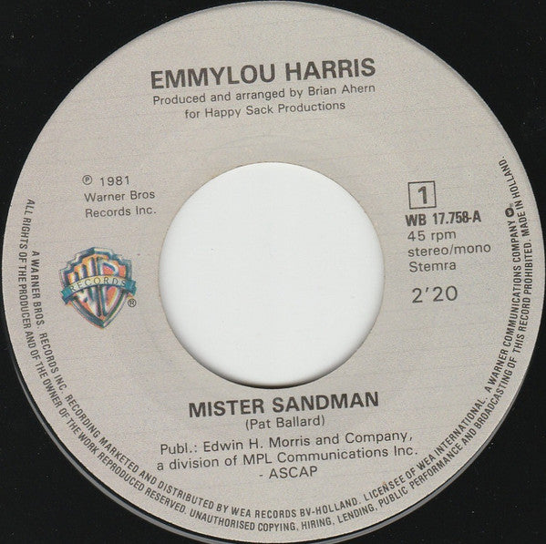 Emmylou Harris : Mister Sandman (7", Single)