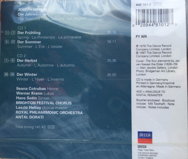 Joseph Haydn - Ileana Cotrubas, Werner Krenn, Hans Sotin, Brighton Festival Chorus, Royal Philharmonic Orchestra, Antal Dorati : Die Jahreszeiten (2xCD, Album, RE)