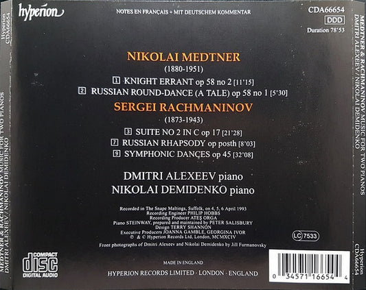 Nikolai Medtner, Sergei Vasilyevich Rachmaninoff, Dmitri Alexeev, Nikolai Demidenko : Music For Two Pianos (CD, Album)