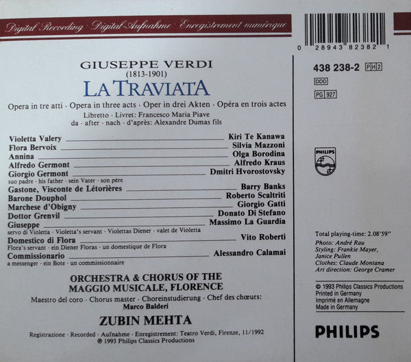 Giuseppe Verdi, Kiri Te Kanawa, Alfredo Kraus, Dmitri Hvorostovsky, Zubin Mehta, Orchestra Del Maggio Musicale Fiorentino & Coro Del Maggio Musicale Fiorentino : La Traviata (2xCD, Album)