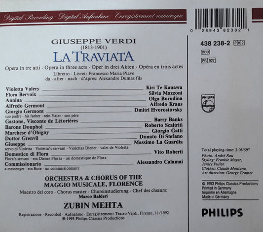 Giuseppe Verdi, Kiri Te Kanawa, Alfredo Kraus, Dmitri Hvorostovsky, Zubin Mehta, Orchestra Del Maggio Musicale Fiorentino & Coro Del Maggio Musicale Fiorentino : La Traviata (2xCD, Album)