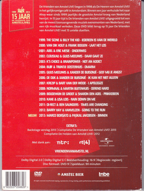 Various : 30 Artiesten, 15 Duetten / 15 Jaar De Vrienden Van Amstel Live! (DVD-V, Comp)