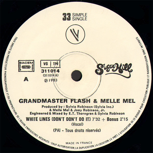Grandmaster Flash & Melle Mel : White Lines (Don't Don't Do It) (12", Single, Ltd)