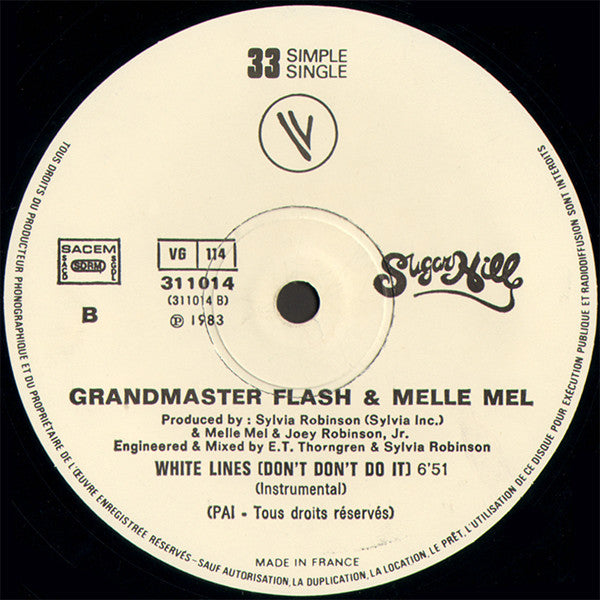 Grandmaster Flash & Melle Mel : White Lines (Don't Don't Do It) (12", Single, Ltd)