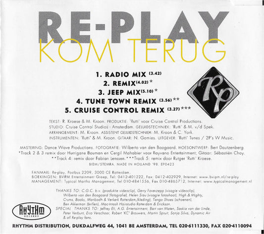 Re-Play : Kom Terug (CD, Maxi)