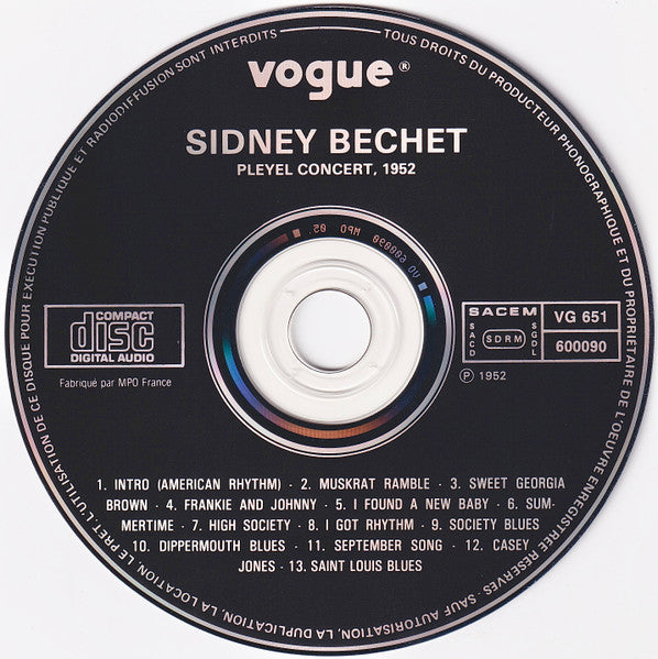 Sidney Bechet Avec Claude Luter Et Son Orchestre : Pleyel Concerts, 1952 (CD, Comp, RE)