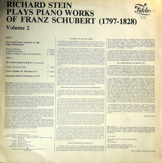 Richard Stein (5) Plays Franz Schubert : Richard Stein Plays Piano Works Of Franz Schubert - Volume 2 (LP, Album)