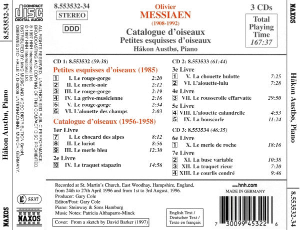 Olivier Messiaen - Håkon Austbø : Catalogue D'Oiseaux, Petites Esquisses D'Oiseaux (3xCD)