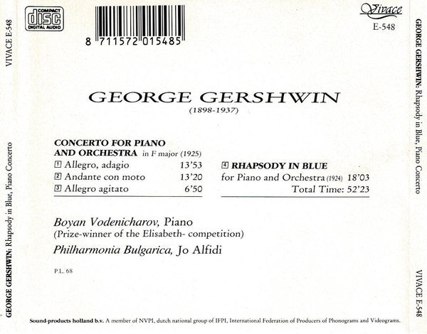 George Gershwin, Boyan Vodenitcharov, Philharmonia Bulgarica, Jo Alfidi : Rhapsody In Blue, Piano Concerto In F Major (CD, Album)
