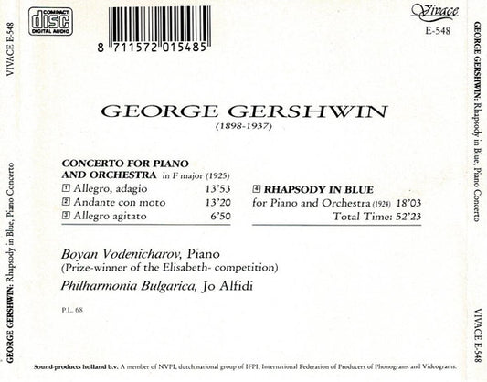 George Gershwin, Boyan Vodenitcharov, Philharmonia Bulgarica, Jo Alfidi : Rhapsody In Blue, Piano Concerto In F Major (CD, Album)
