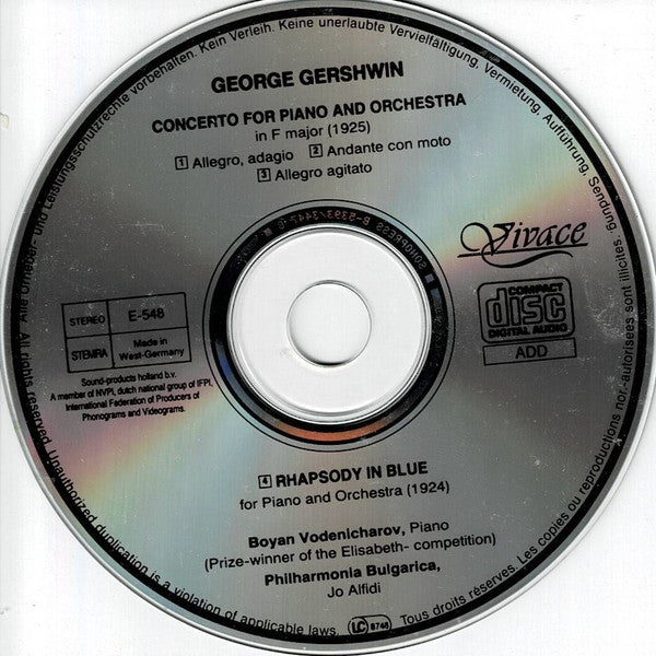 George Gershwin, Boyan Vodenitcharov, Philharmonia Bulgarica, Jo Alfidi : Rhapsody In Blue, Piano Concerto In F Major (CD, Album)