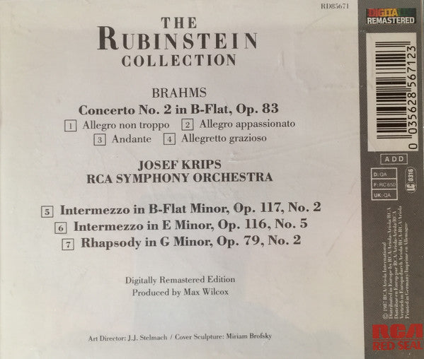 Johannes Brahms, Arthur Rubinstein, Josef Krips, RCA Victor Symphony Orchestra : Concerto No. 2 / Rhapsody, Op.79 / 2 Intermezzos (CD, Comp, RM)