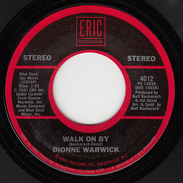 Dionne Warwick : Walk On By / I'll Never Fall In Love Again (7", RE, Styrene, Pit)