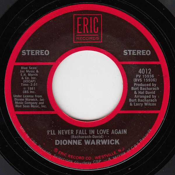 Dionne Warwick : Walk On By / I'll Never Fall In Love Again (7", RE, Styrene, Pit)