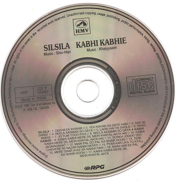 Shiv Hari / Khayyam : Silsila / Kabhi Kabhie (CD, Comp)